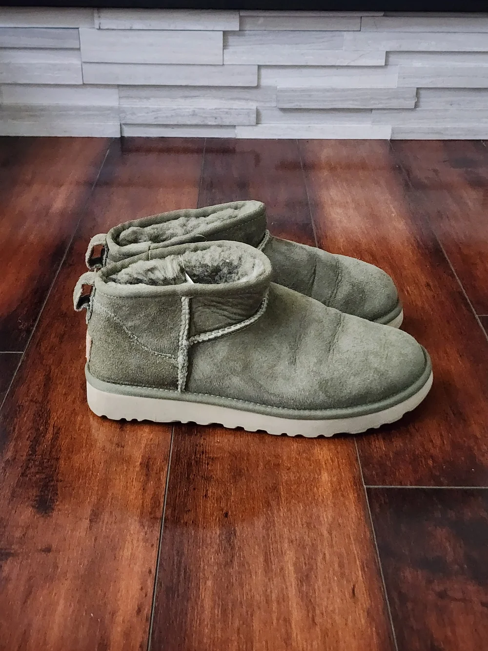 UGG Classic Ultra Mini Boots Moss Green Suede Sheepskin Women's US 7 EU 38